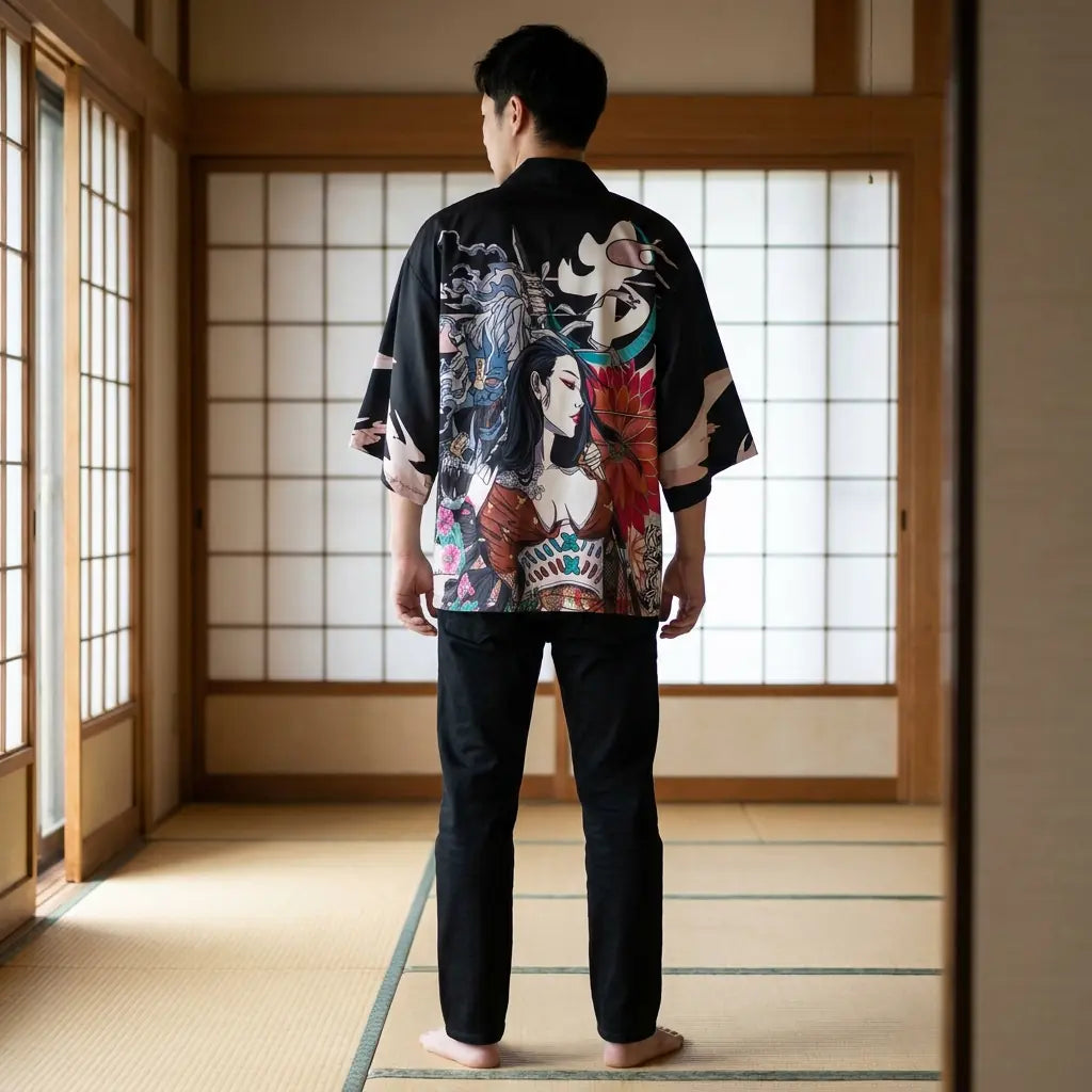 Rückenansicht der Anime Haori Jacke mit vollständigem Rückendesign