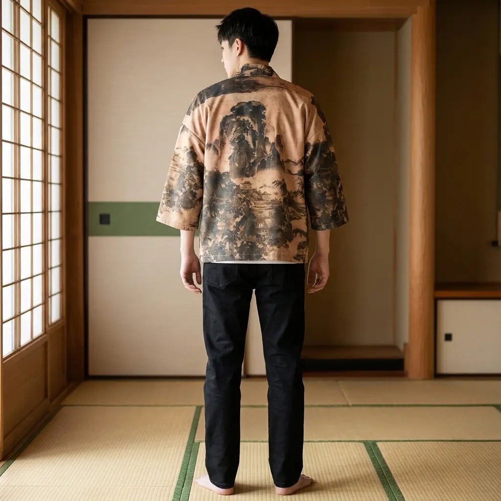 Rückansicht der Haori Kimono Jacke mit vollständigem Ukiyo-e Rückendesign