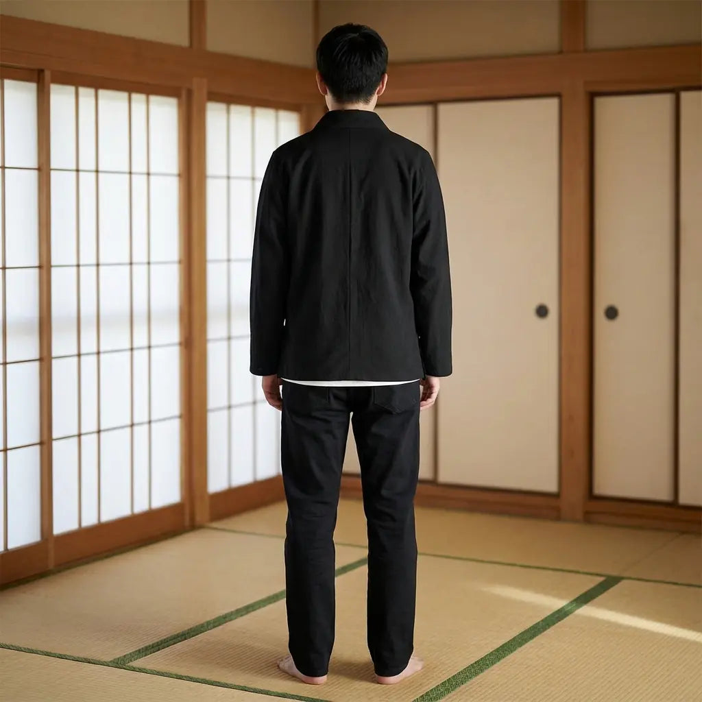 Rückansicht der japanischen Haori Jacke Samue mit vollständigem Design