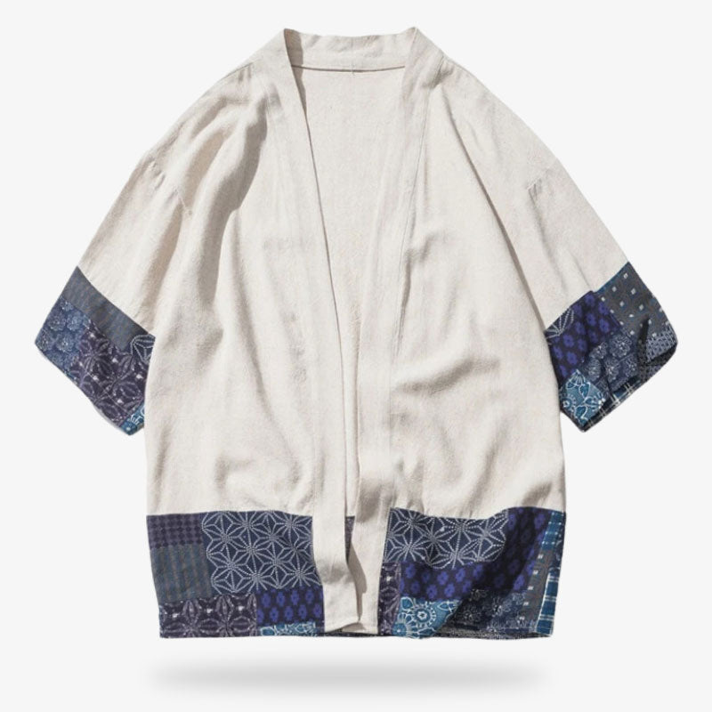Kurzer Haori Kimono Cardigan mit Ärmeln in geometrischem japanischem Muster
