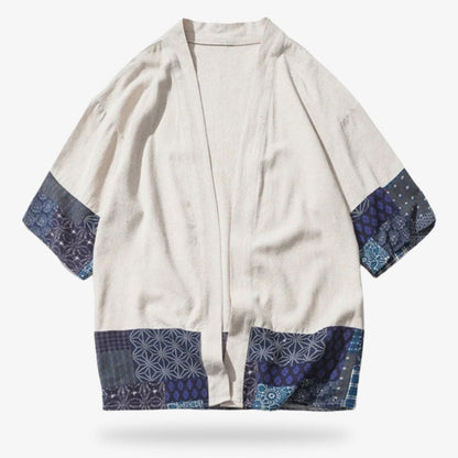 Kurzer Haori Kimono Cardigan mit Ärmeln in geometrischem japanischem Muster