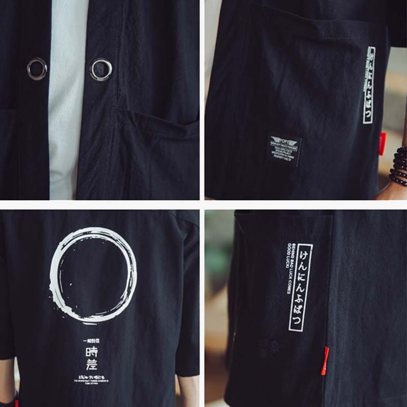 Detailansicht der Haori Kimono Jacke mit Kanji Muster