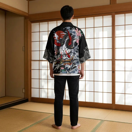 Rückansicht der Haori Kimono Jacke mit vollständigem Rückenmotiv