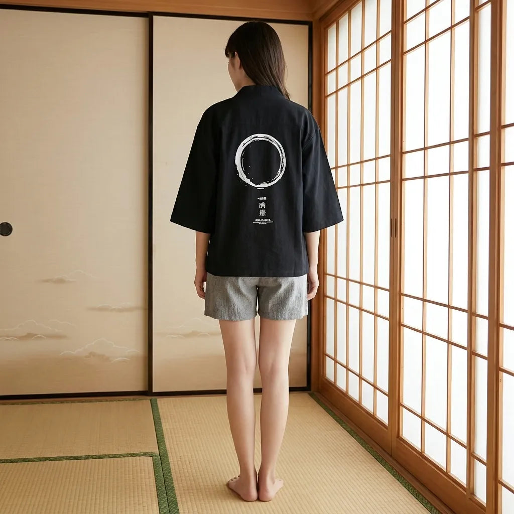 Haori Jacke Herren Rückenmotiv Enso Kreis Detailansicht