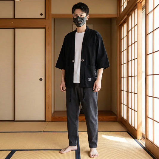 Herren Haori Jacke mit lockerem Schnitt und Kimono Ärmeln