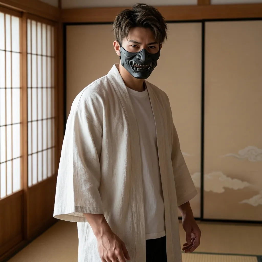 Weiße Haori Kimono Jacke aus Baumwolle in der Vorderansicht