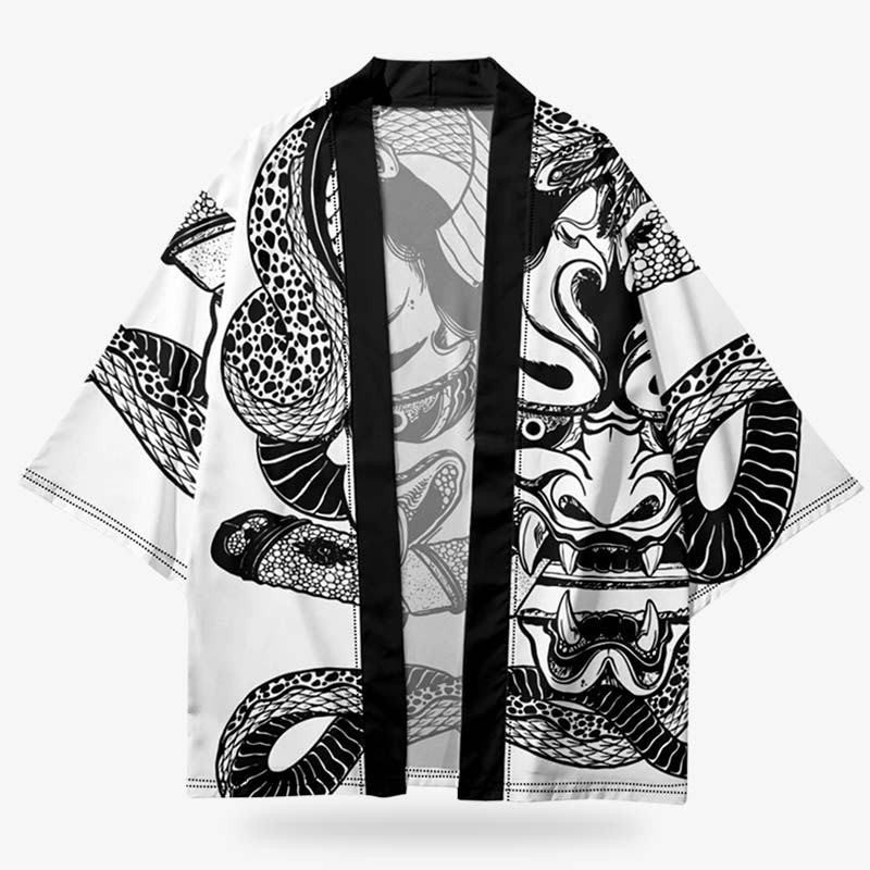 Haori Jacke mit ikonischem Hannya Maskendruck als Ausdruck von Emotion und Mystik