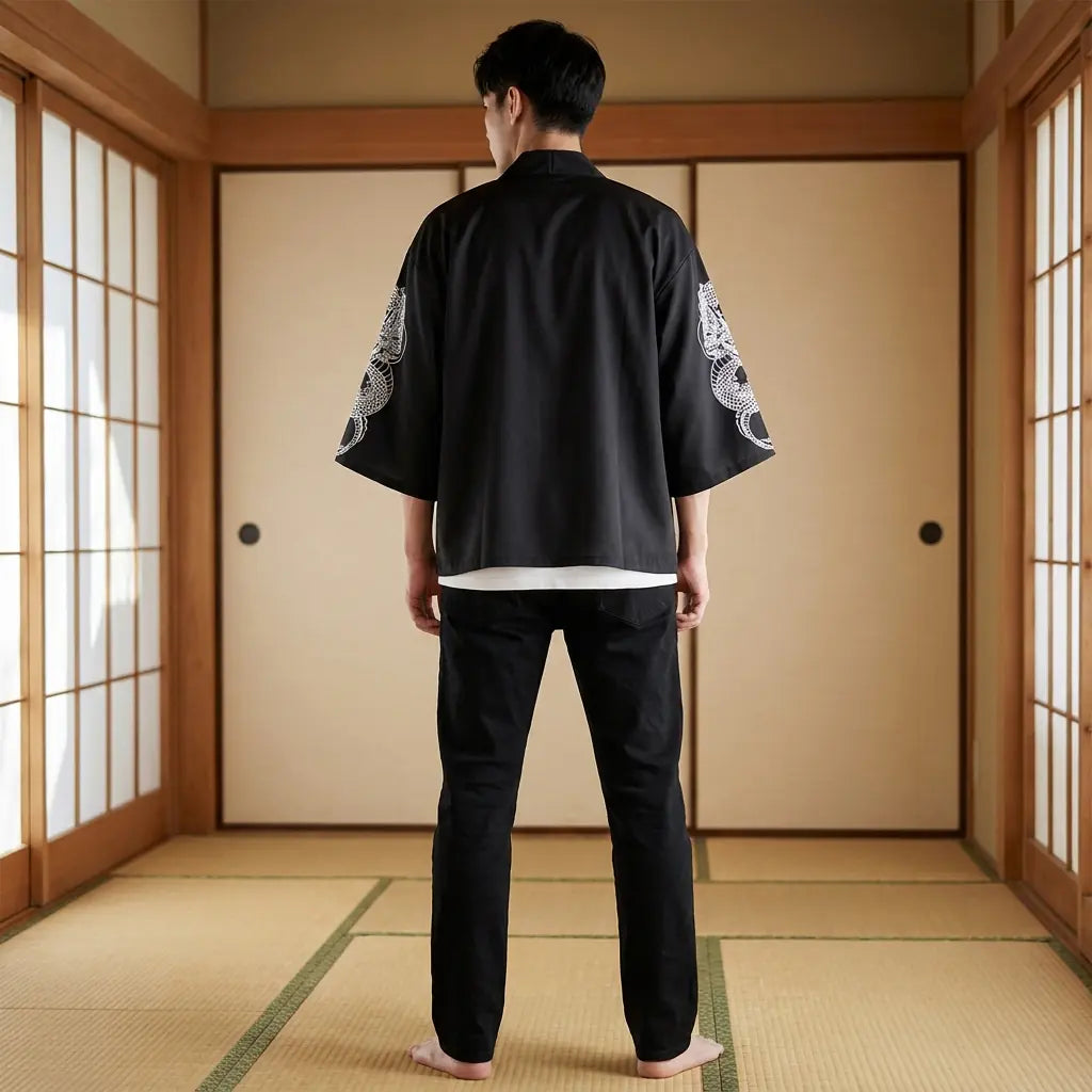 Rückansicht des Drachen Haori mit vollständigem Rückenmotiv