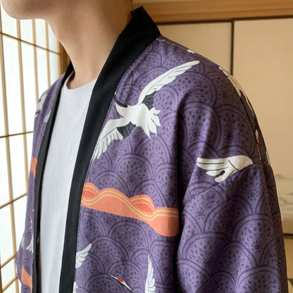 Nahaufnahme von Stoffdruck und Ärmel der Haori Tokyo Jacke