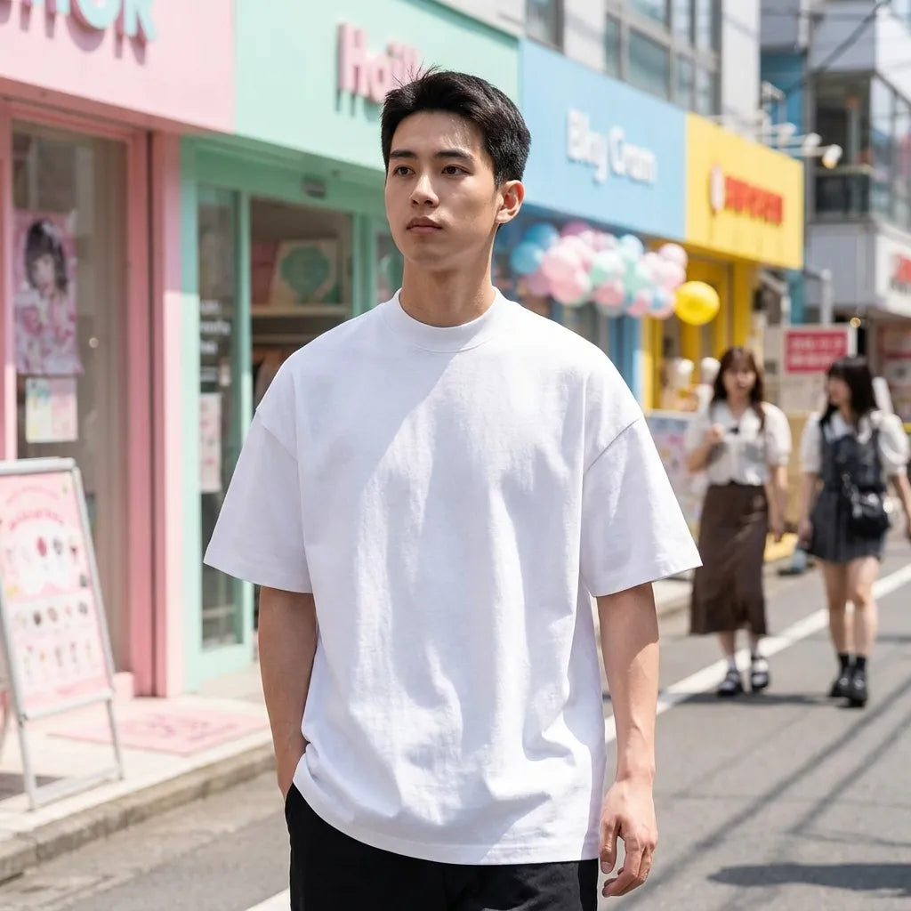 Weißes Harajuku Lovers T-Shirt in der Vorderansicht am Model