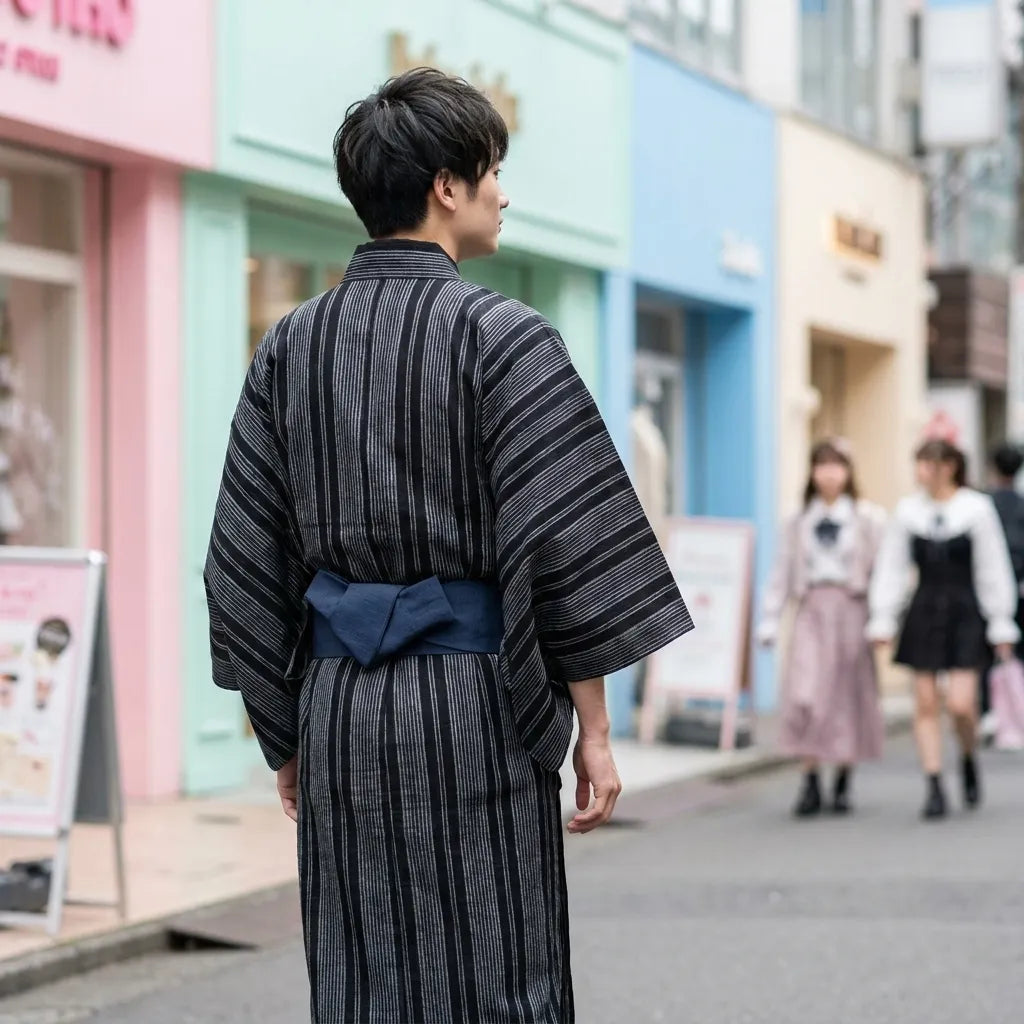 Herren-Kimono von hinten mit ruhigem, klassischem Design