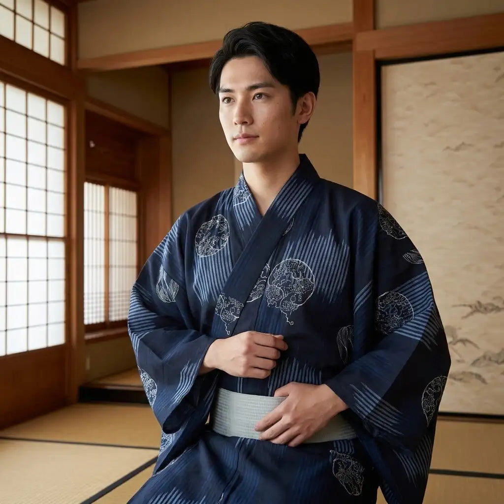 Herren Kimono Set kombiniert mit Obi-Gürtel getragen