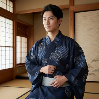Herren Kimono Set kombiniert mit Obi-Gürtel getragen