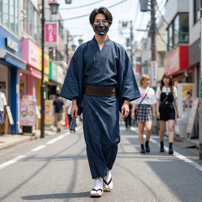 Violetter Herren Kimono offen getragen über einem einfachen Shirt