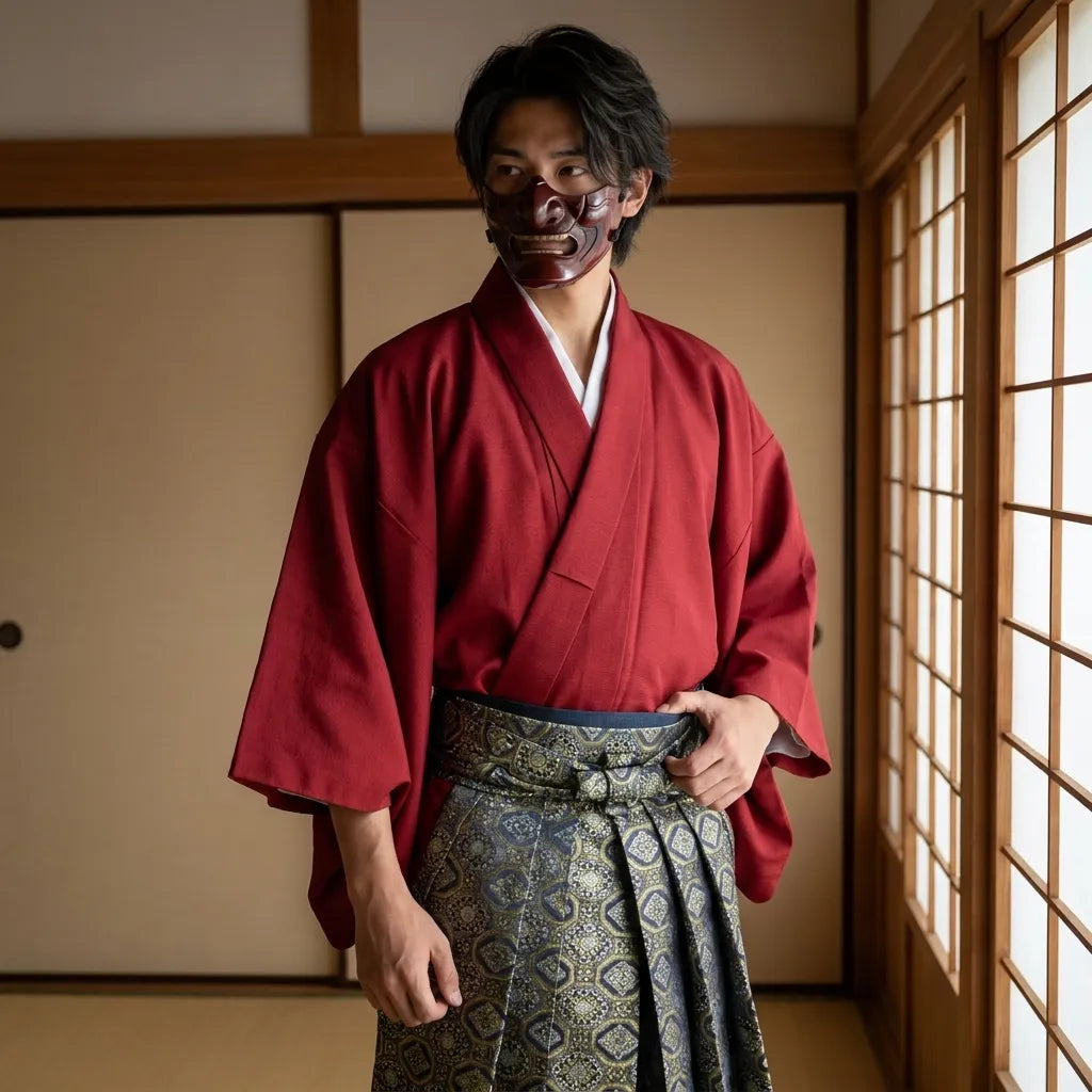 Herren Kimono in traditionellem Hakama-Stil von vorne betrachtet