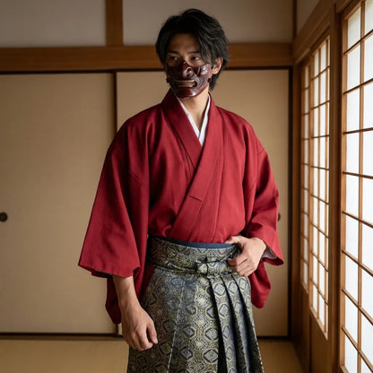Herren Kimono in traditionellem Hakama-Stil von vorne betrachtet