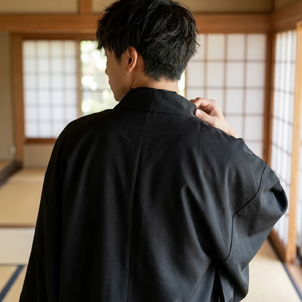 Rückansicht der modernen Kimonojacke für Herren