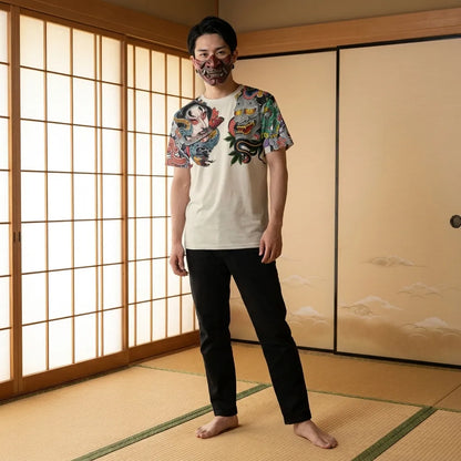 Weißes Irezumi T-Shirt mit japanischem Tattoo-Design in Vorderansicht