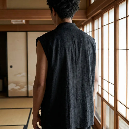 Schwarzes Japan T-Shirt für Herren, Rückansicht mit V-Ausschnitt