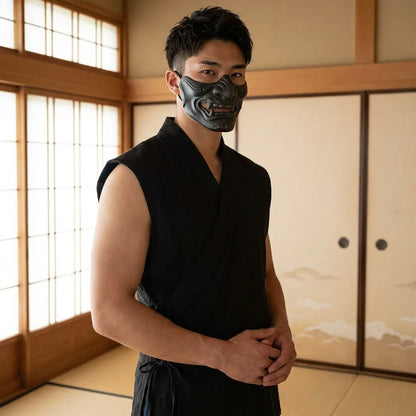 Schwarzes ärmelloses Japan T-Shirt für Herren, Vorderansicht