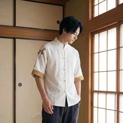Japan T-Shirt mit Tsuru-Stickerei auf der Schulter in Weiß