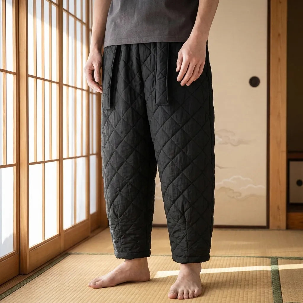 Schwarze japanische Cargohose für Herren in der Vorderansicht