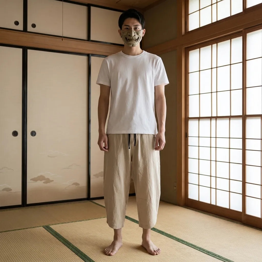 Lockere japanische Cropped Hose in minimalistischem Zen-Design