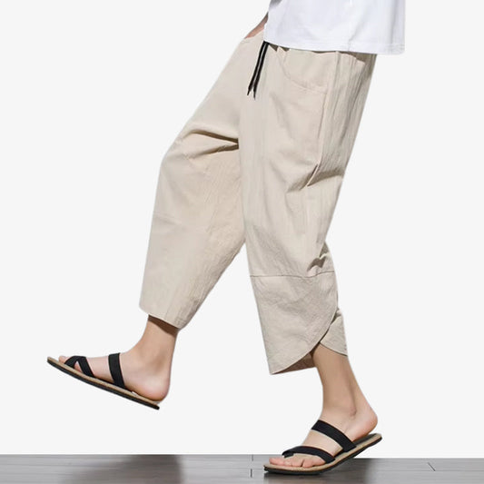 Beige japanische Cropped Hose mit weitem Beinschnitt für lässige Looks