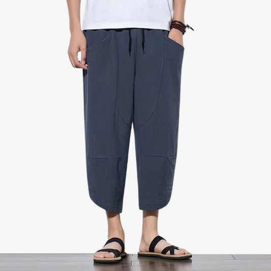 Japanische Hose für Herren mit weitem Bein und hochwertiger Verarbeitung