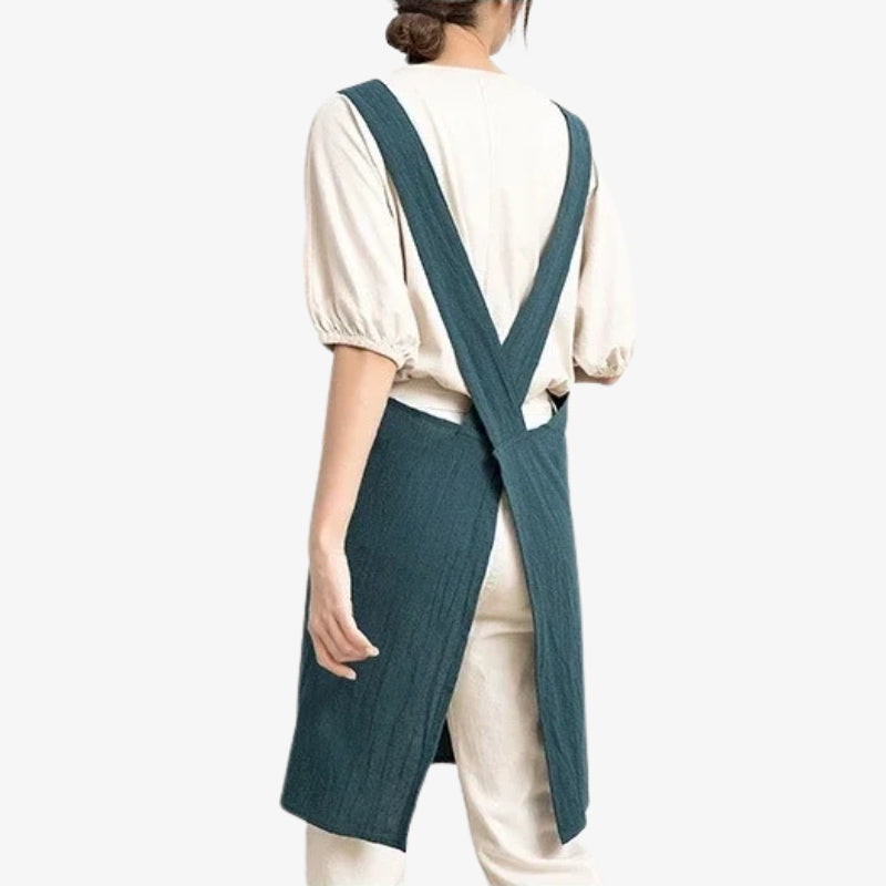 Japanische Leinen-Schürze mit klassischem Design und verstellbarem Bund für Damen