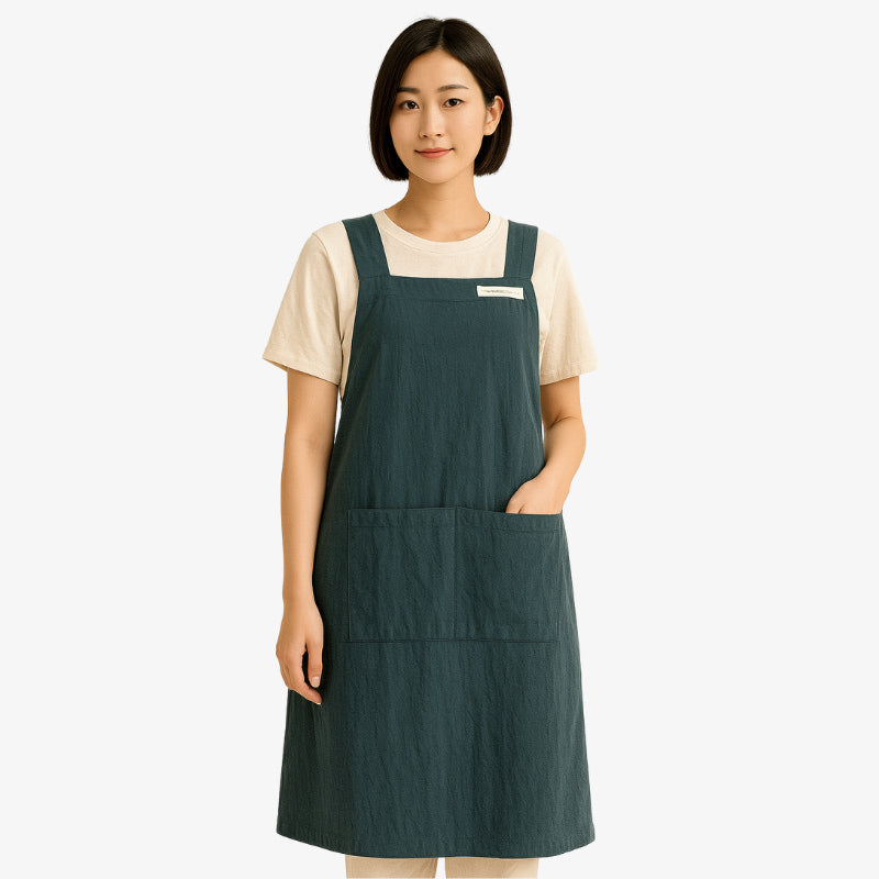 Japanische Schürze Cross Back aus Baumwolle-Leinen-Mischung für Damen im Alltag
