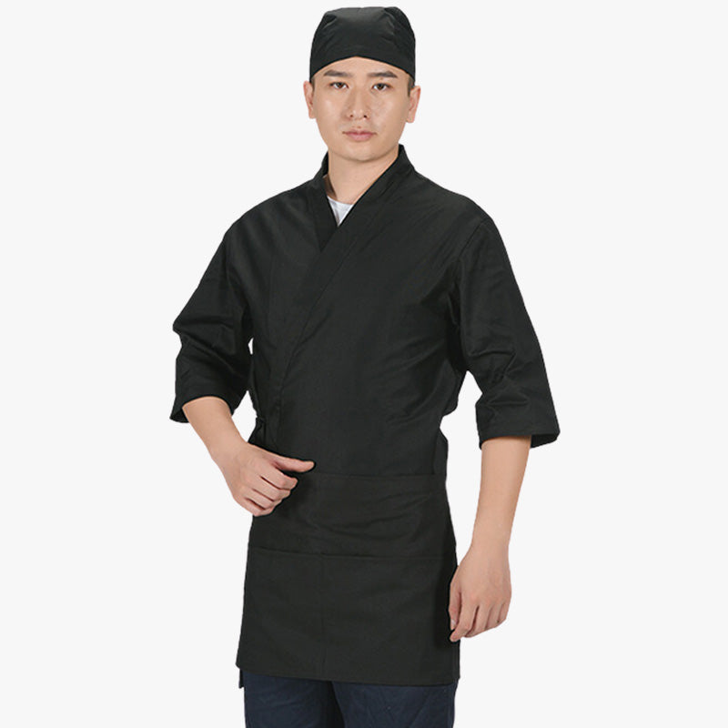 Schwarze japanische Schürze für Herren aus Baumwolle und Polyester