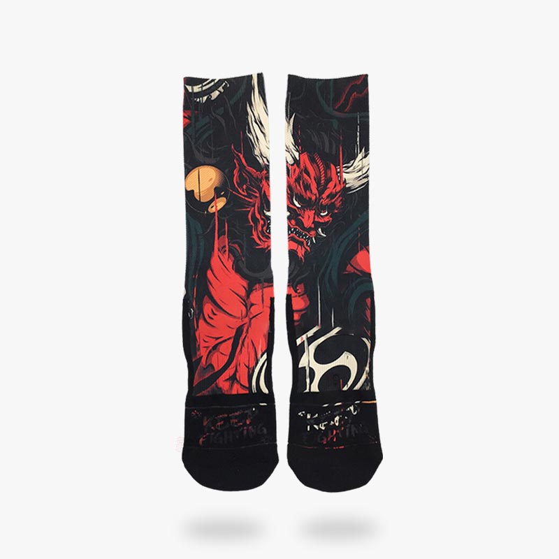 Rote japanische Socken mit Raijin Motiv aus Baumwolle und Elasthan
