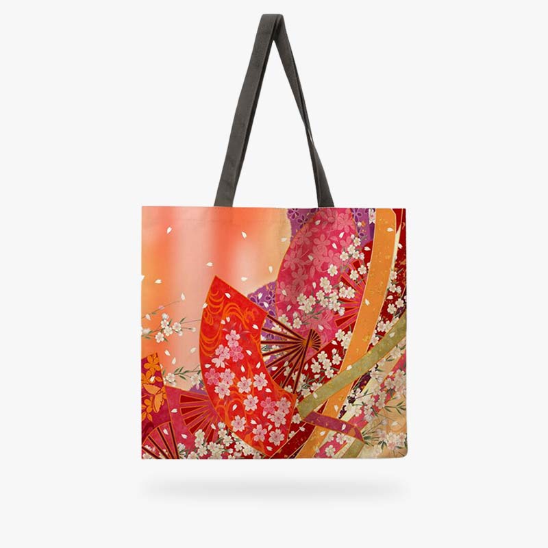 Harajuku Lovers Tote Bag mit Sakura und Sensu Motiv aus Leinen-Canvas