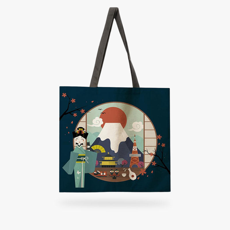Niedliche japanische Tragetasche aus Leinen-Canvas mit buntem Kawaii-Design für den Alltag
