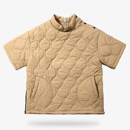Khakifarbener japanischer Streetwear Hoodie aus gestepptem Material im Harajuku-Stil