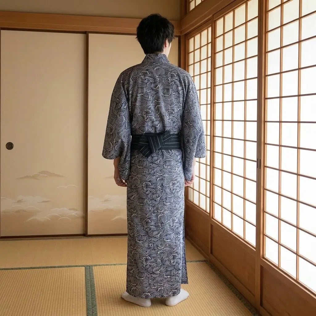 Wellenmuster Kimono in der Rückansicht