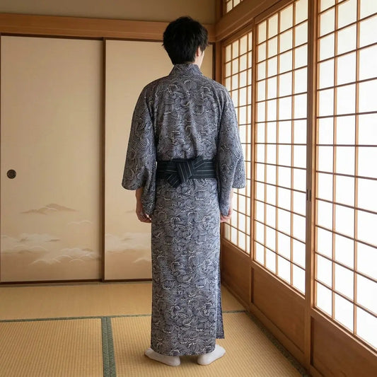 Wellenmuster Kimono in der Rückansicht
