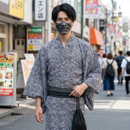 Nahaufnahme des Seigaiha-Wellenmusters am Kimono vorne