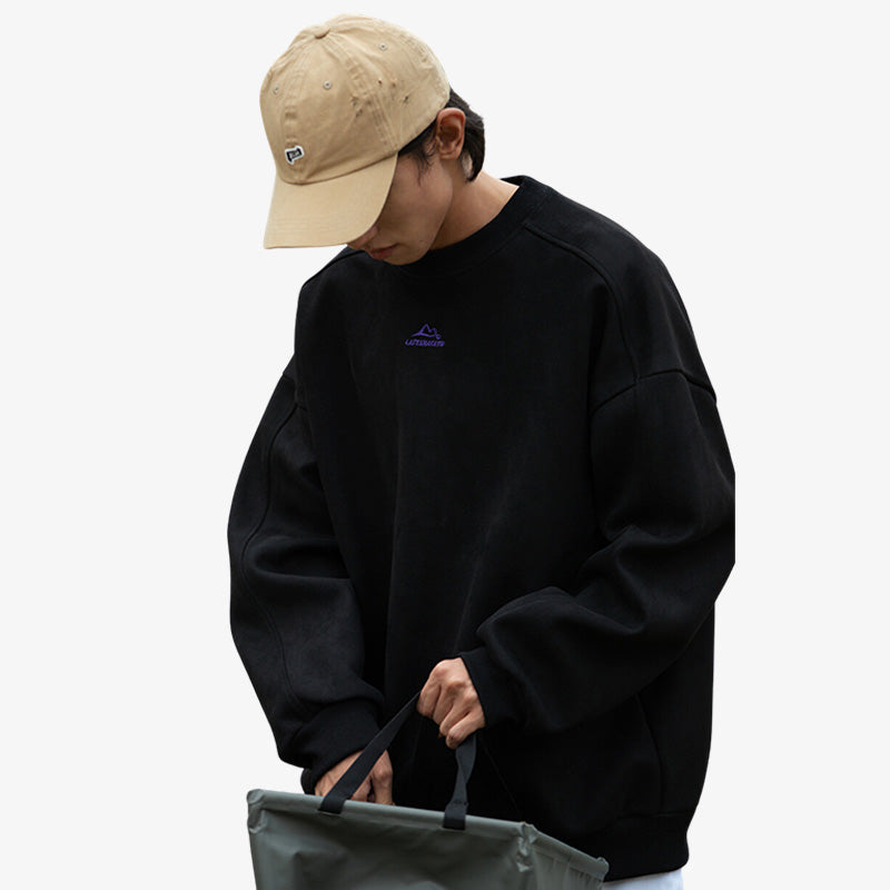 Schwarzes japanisches Sweatshirt mit rundem Ausschnitt und langen Ärmeln aus Spandex-Polyester-Mix