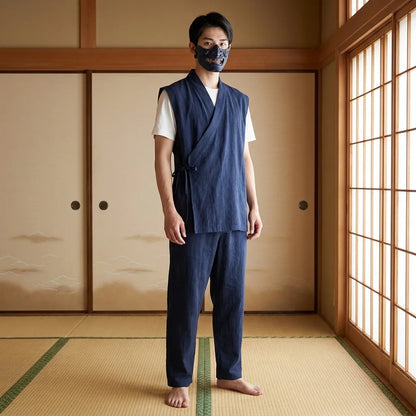 Nahaufnahme des japanischen T-Shirts für Herren aus Leinen