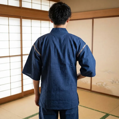 Japanisches Jinbei für Herren aus Baumwolle in der Rückansicht