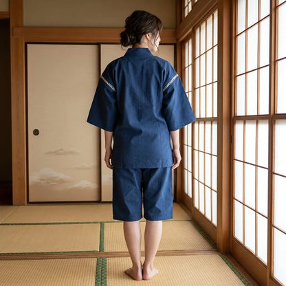 Detailansicht der Rückseite des Baumwoll Jinbei Sets für Herren