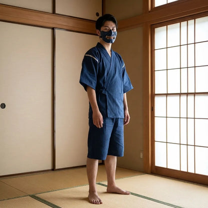 Traditionelles japanisches Jinbei Set für Herren aus Baumwolle von vorne
