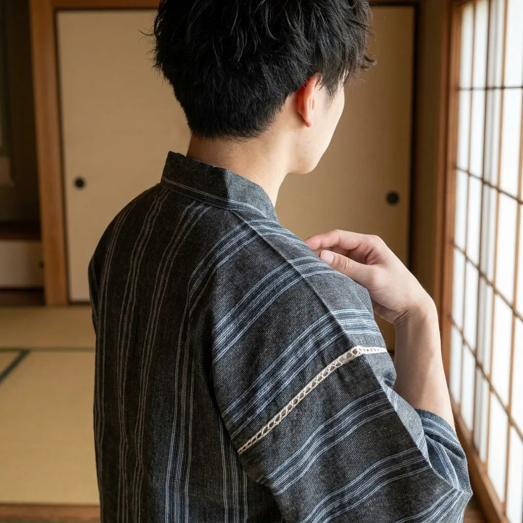 Rückansicht des Jinbei Sets aus Baumwolle für Herren