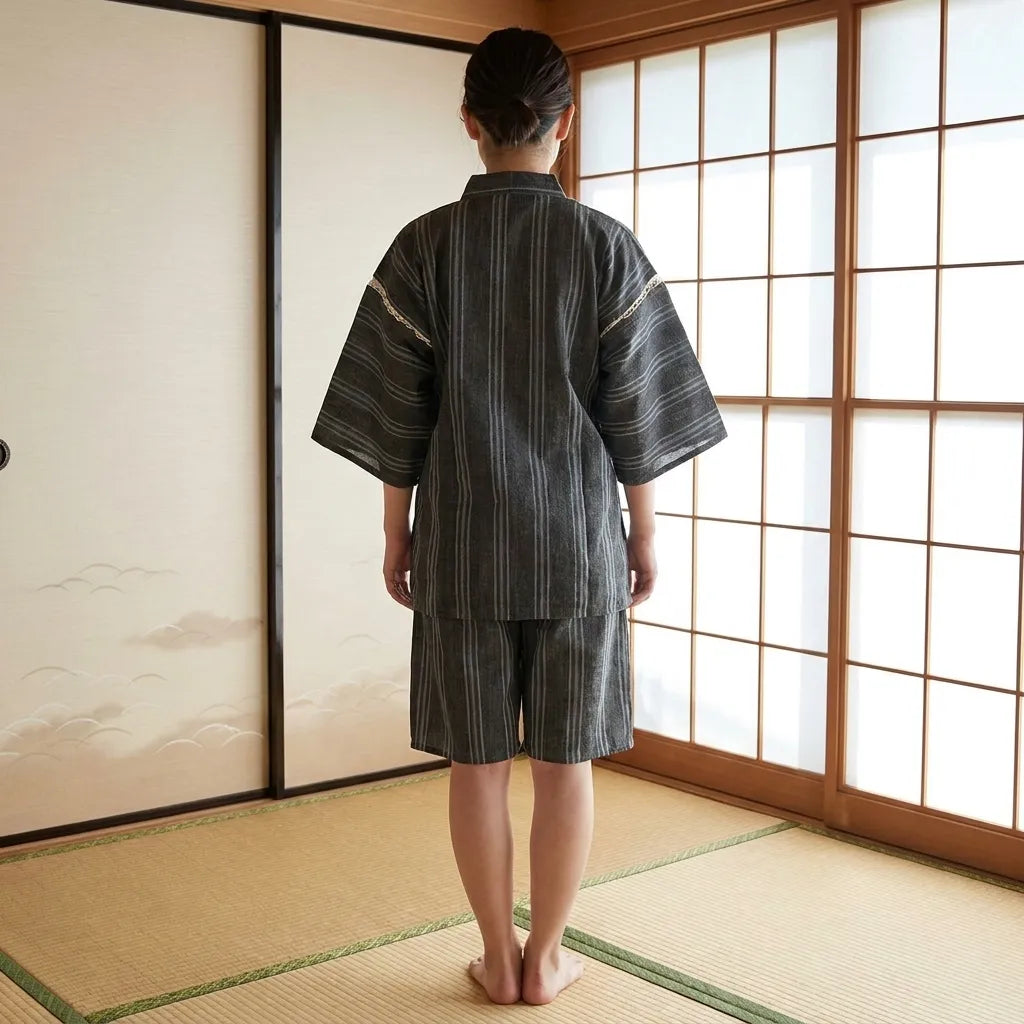 Jinbei Kimono Set aus Baumwolle, Rückansicht Detailaufnahme