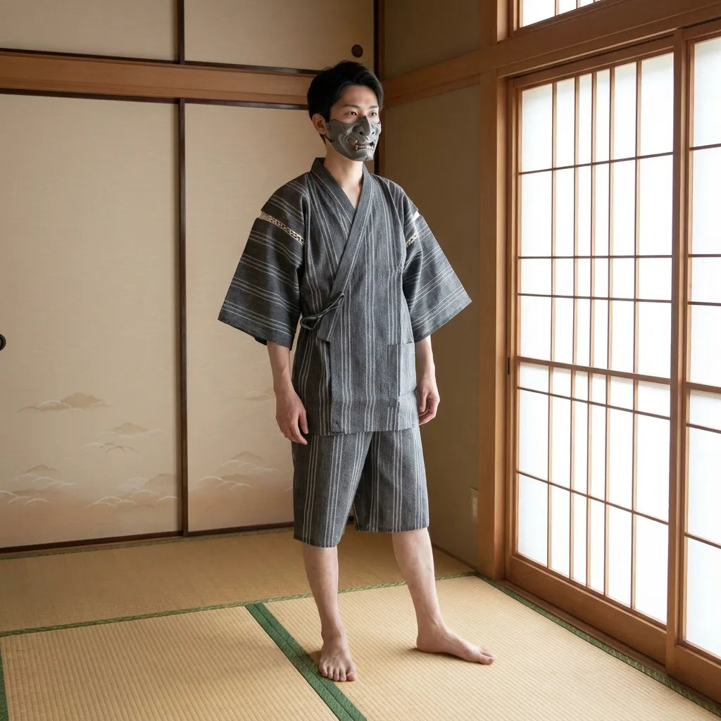 Herren Jinbei Sommerkimono aus Baumwolle, Vorderansicht