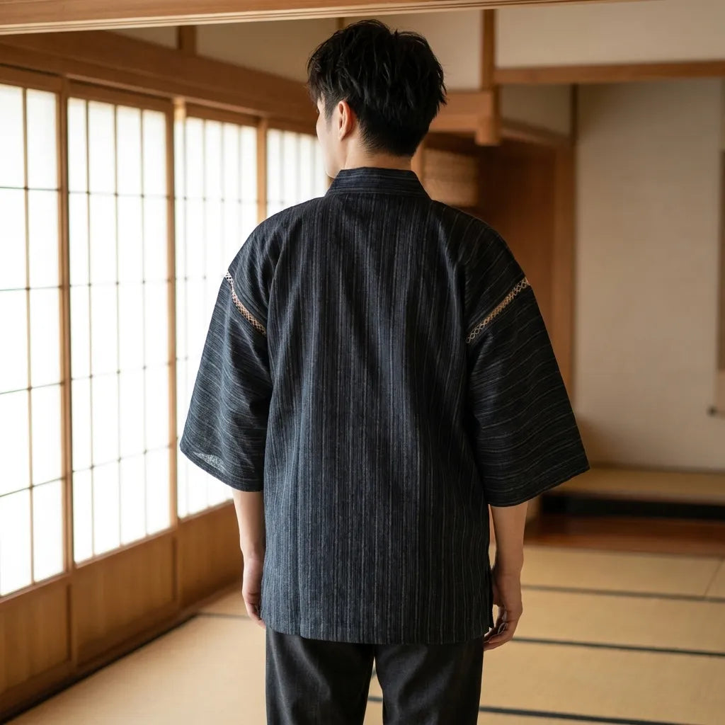 Jinbei Jacke und Shorts aus Baumwolle von hinten fotografiert