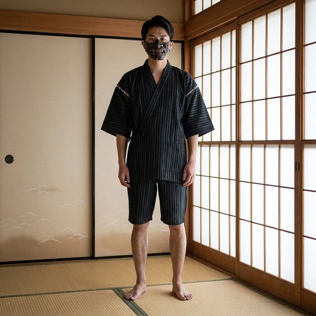 Jinbei Herren Set mit Wickeljacke und Bermuda Shorts von vorne