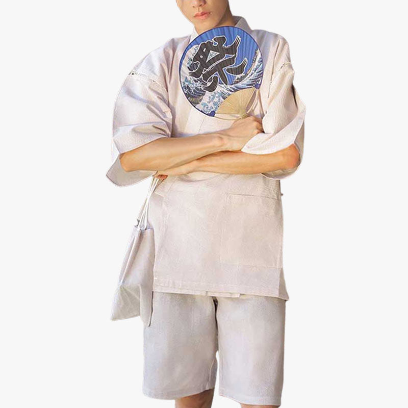 Jinbei Jacke und Shorts aus leichter Baumwolle für Sommer